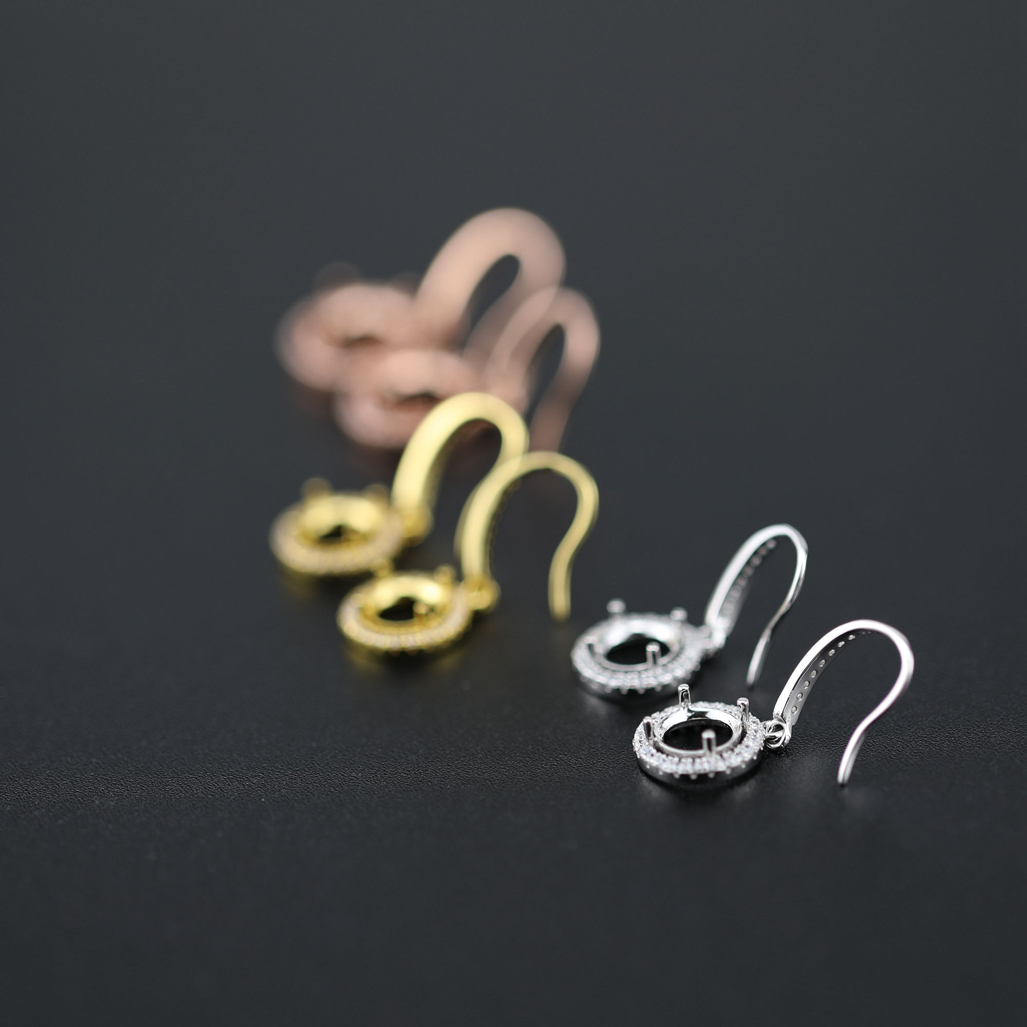 1Pair 5-8MM Round Prong Bezel Rose Gold Plated Solid 925 Sterling Silver Hook Earrings Blank Settings for Gemstone Moissanite 1706041 - Click Image to Close